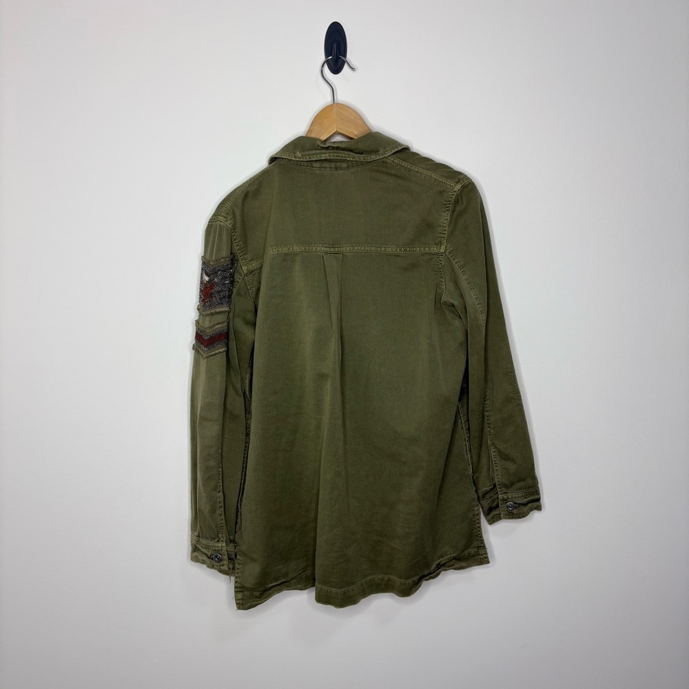 Free People Green Embellished Military Shirt Jacket Size Small - Picture 10 of 12